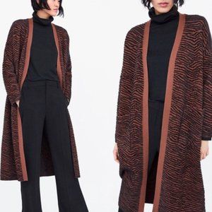 Zara Knit Animal Zebra Print Coat Cardigan Women's Size S  Oversized, Open Front